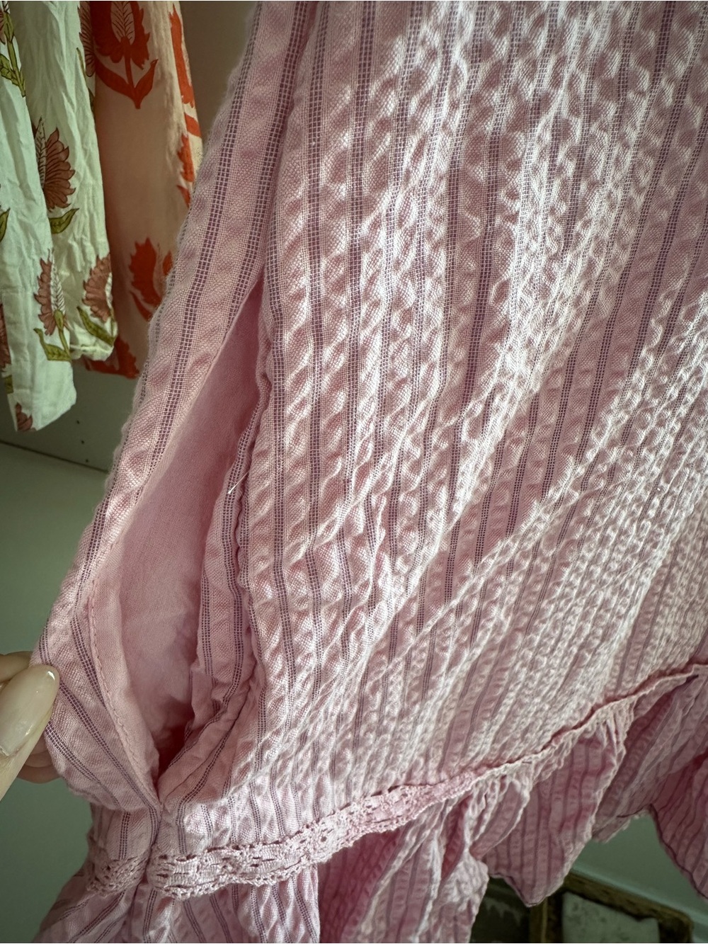 Free People Pink Striped Lace-Trim Peplum Tunic - Picture 6 of 6